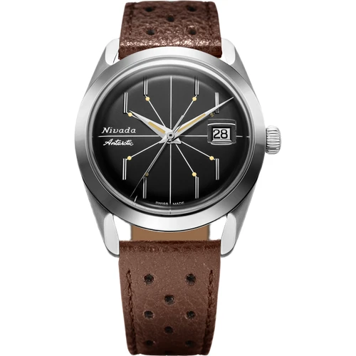 Nivada Grenchen Antarctic Spider Watch | 35mm | Hand Winding | Black | Brown Racing Strap