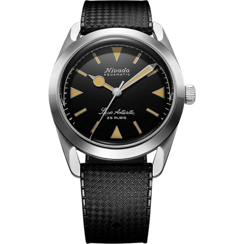 Nivada Grenchen Super Antarctic Watch | 38mm | Automatic | Black | Black Rubber Tropic Strap