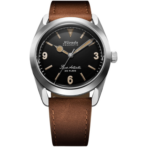 Nivada Grenchen Super Antarctic 3.6.9 Watch | 38mm | Automatic | Black | Brown Leather