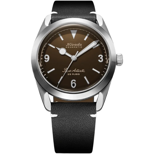 Nivada Grenchen Super Antarctic 3.6.9 Watch | 38mm | Automatic | Brown | Black Leather White Stitching