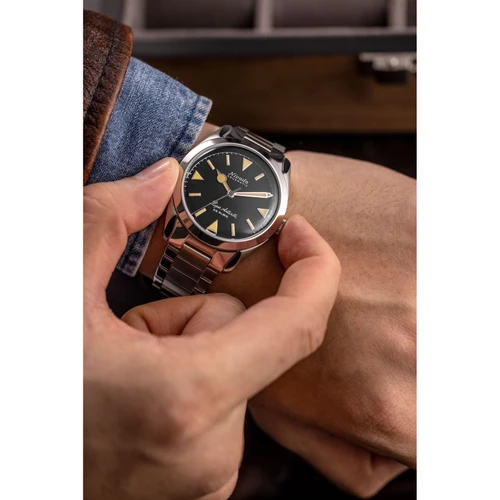 Nivada Grenchen Super Antarctic Watch | 38mm | Automatic | Black | Flat Link Bracelet