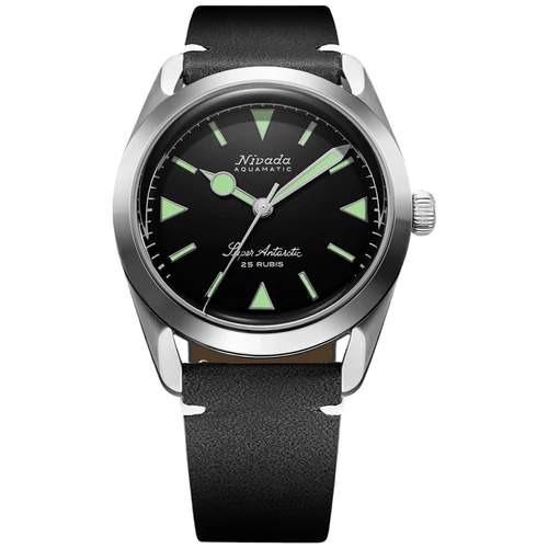 Nivada Grenchen Super Antarctic Watch | 38mm | Automatic | Green | Black Leather with White Stitching