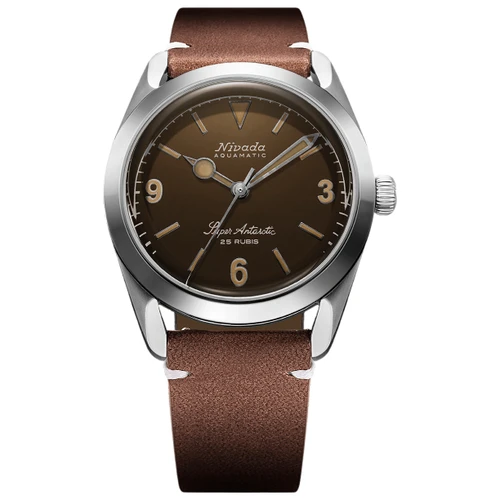 Nivada Grenchen Super Antarctic 3.6.9 Watch | 38mm | Automatic | Tropical Brown | Brown Leather with White Stitching