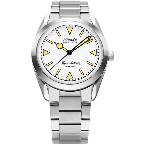 Nivada Grenchen Super Antarctic Watch | 38mm | Automatic | White Beige | Flat Link Bracelet