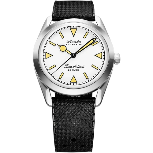 Nivada Grenchen Super Antarctic Watch | 38mm | Automatic | White | Black Leather Strap
