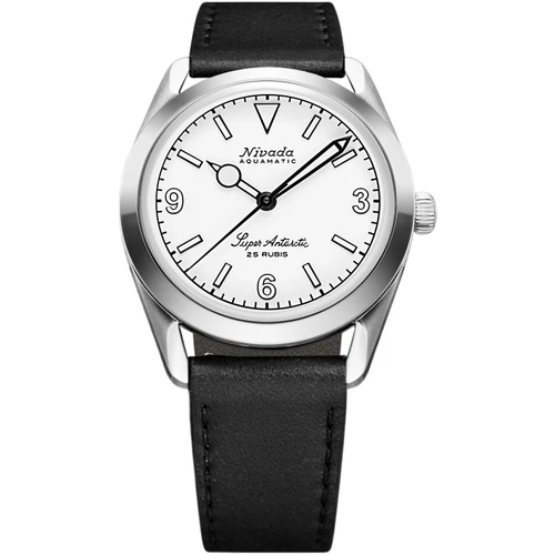 Nivada Grenchen Super Antarctic 3.6.9 Watch | 38mm | Automatic | White | Black Leather Strap