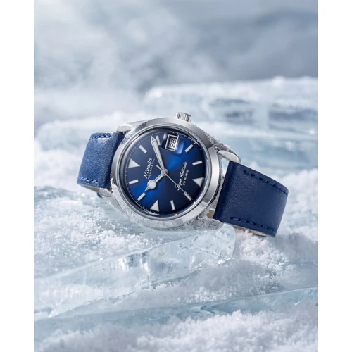 Nivada Grenchen Super Antarctic Watch | 38mm | Automatic | Date Display | Blue | Blue Leather Strap