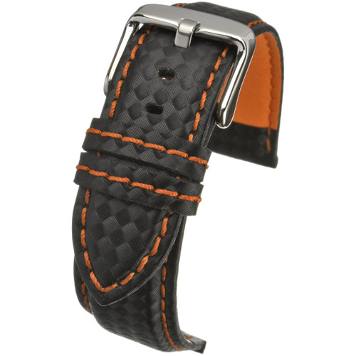 LBS Black Carbon w/ Orange Stitch Strap | 18mm | WH648/18