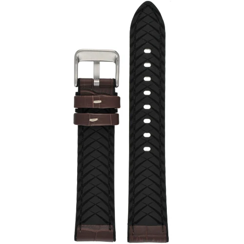 LBS Brown Alligator Contrast Stitch Leather/Silicone Strap | 20mm