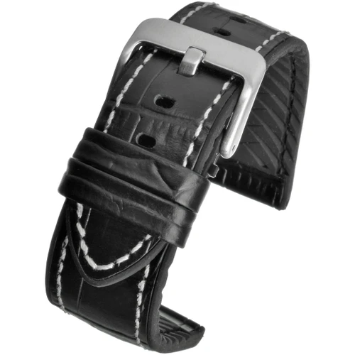 LBS Black Alligator Contrast Stitch Leather/Silicone Strap | 22mm