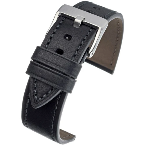 LBS Black Leather Contrast Stitch Strap | 22mm | WV650/22