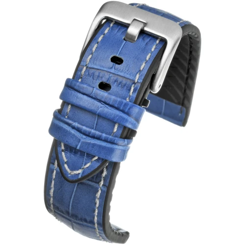 LBS Blue Alligator Contrast Stitch Leather/Silicone Strap | 24mm