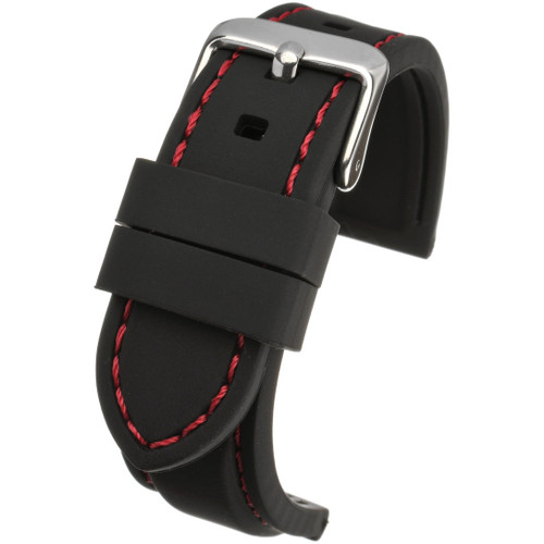LBS Black Silicone Red Stitch Strap | 18mm