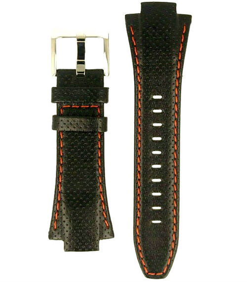 Seiko Black and Orange Leather Replacement Watch Strap SNA481P1