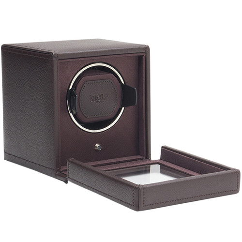 Wolf Cub Single Watch Winder With Glass Cover Brown Pebble Finish 461106