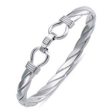 925 Silver Twisted D Shape Wire Stirrup 22cm Bangle P702058