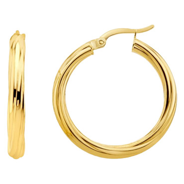 9ct Yellow Gold Flat Twist Hoops 20 mm