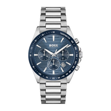 Hugo Boss Strike Chronograph Blue Dial Silver Steel Strap Watch for Men - 1514240