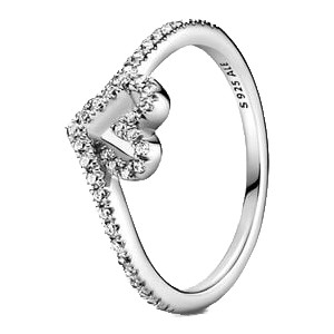 Pandora Sparkling Wishbone Heart Ring Silver 199302C01-54