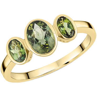 9ct Yellow Gold Oval Green Tourmaline Set 3St Ring 32-15-001