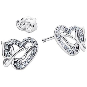 Pandora Heart and Butterfly Stud Earrings Sterling 294476C01