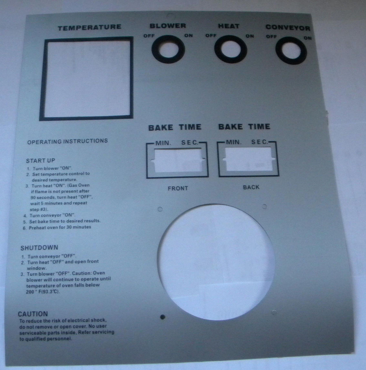 Middleby PS570S Silver Control Label 22505-0065