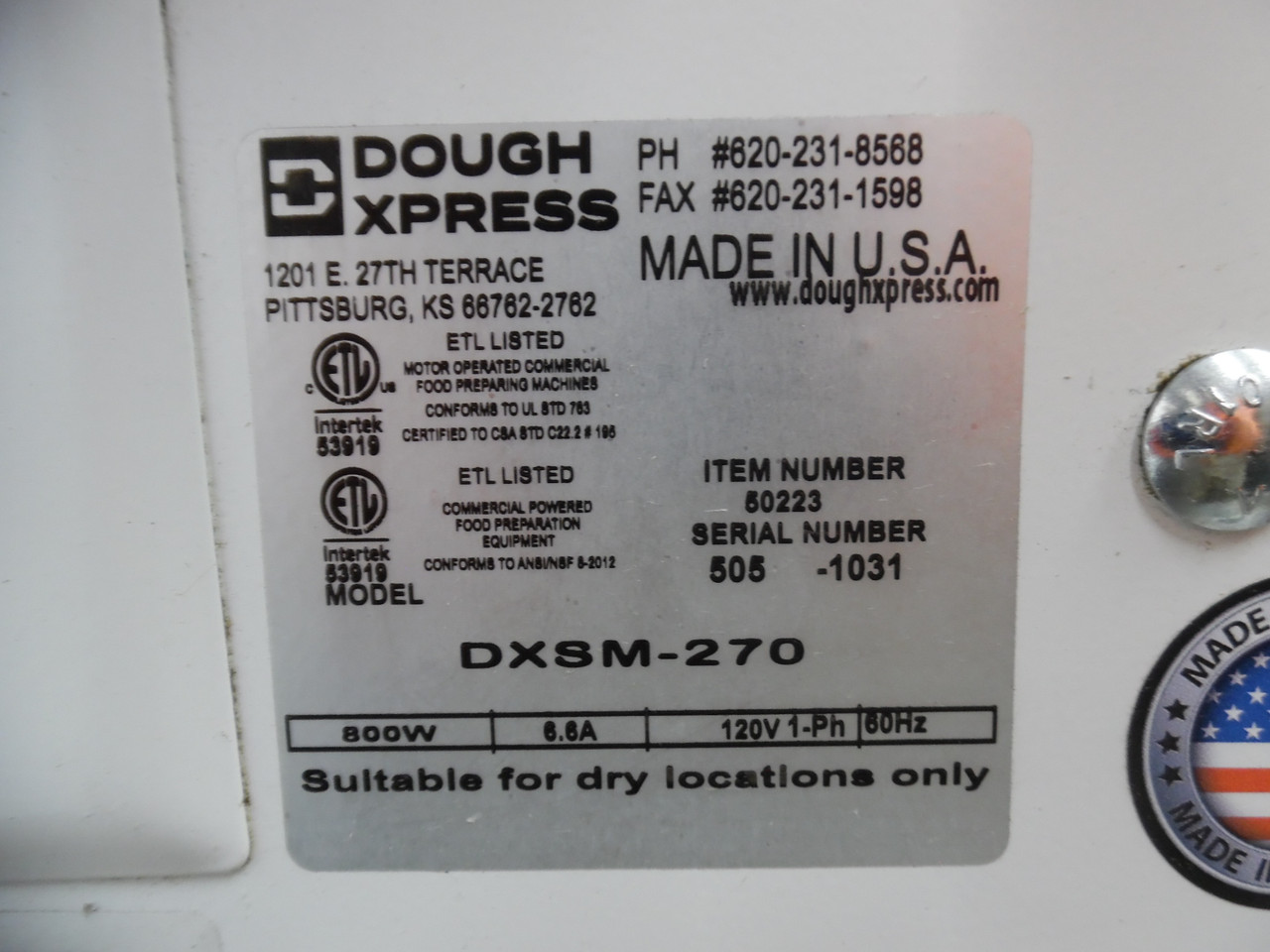 Dutchess- Dough Xpress 270 French Bread/Bun and Bagel Slicer