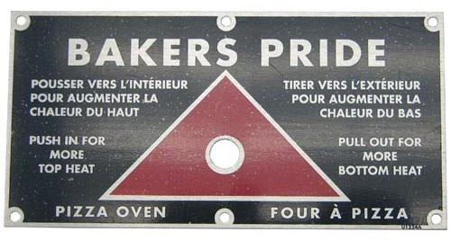 Bakers Pride Push Pull  Nameplate U1224A