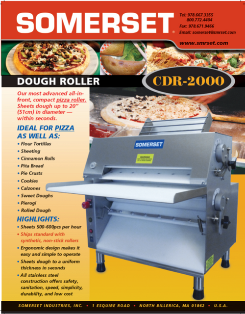 New Somerset Front Operated Dough Sheeter CDR-2000 20 Inch