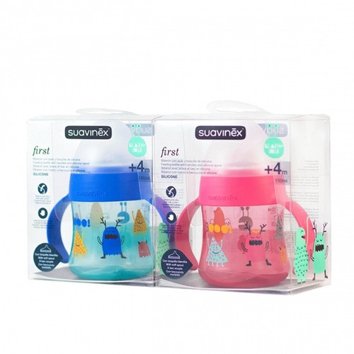 Suavinex first biberón con asas y boquilla antiderrame 150 mL