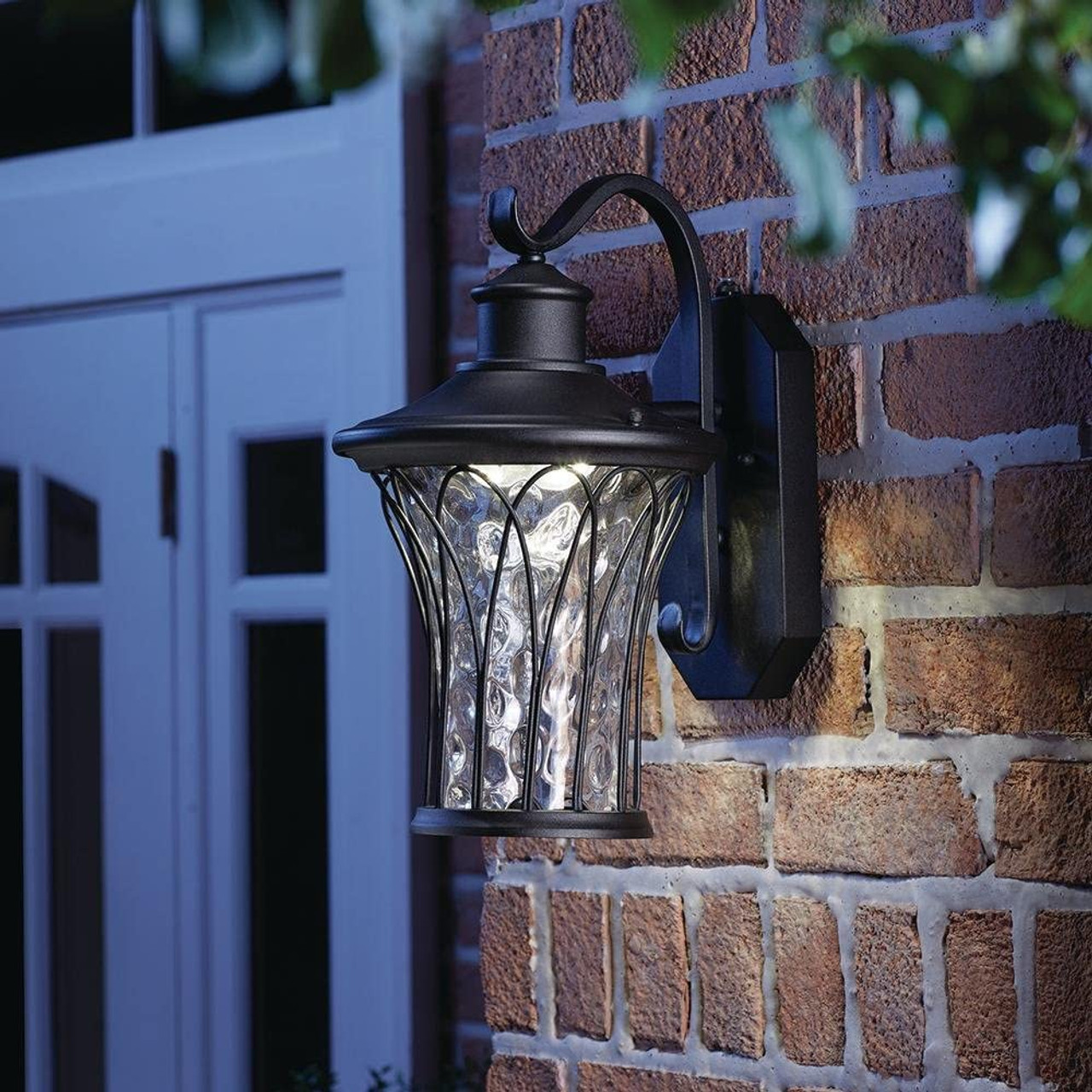 Avia Falls Black Outdoor LED Dusk to Dawn Wall Lantern Sconce