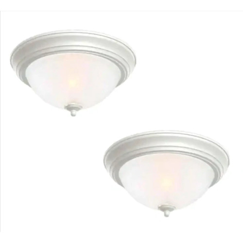 Commercial Electric 13 in. 2-Light White Flush Mount with Frosted Glass Shade (2-Pack)