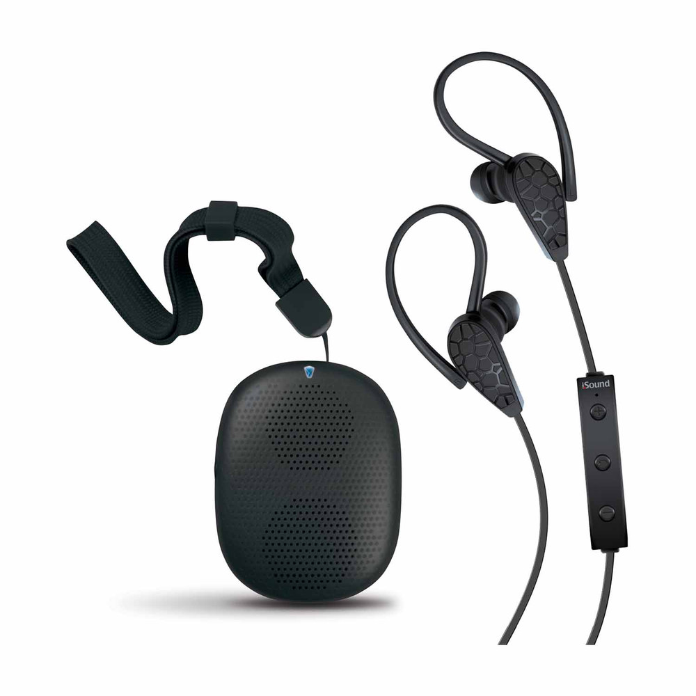 iSound 2-in-1 Wireless Bluetooth Stereo Earbuds and Speaker Kit Bundle - Black