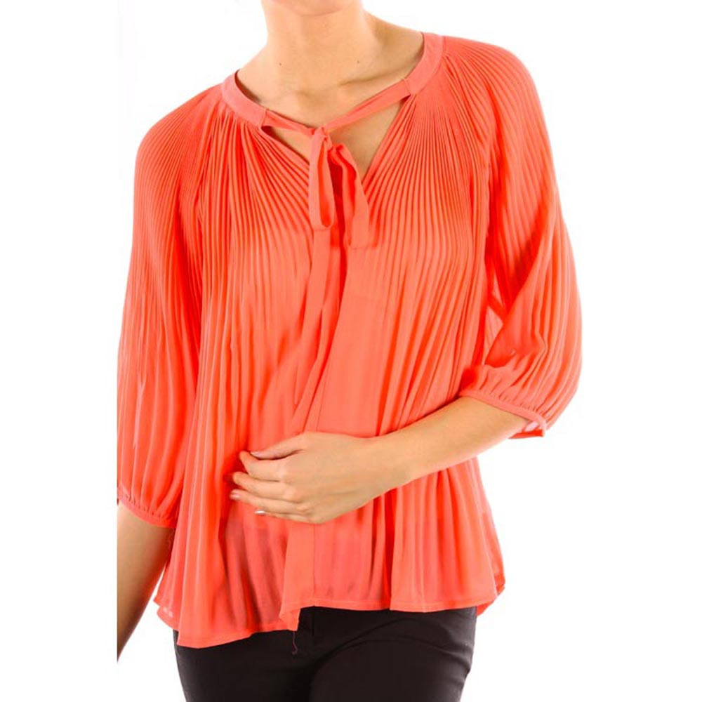 Chiffon Pleated Summer Time Womens Fashion Blouse 3/4 Sleeve Shirt