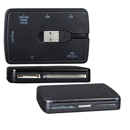 All-in-One Portable USB 2.0 Card Reader w/Built-In Storage for 9 Cards  ADA-623A