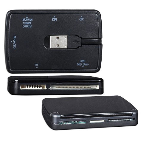 All-in-One Portable USB 2.0 Card Reader w/Built-In Storage for 9 Cards  ADA-623A