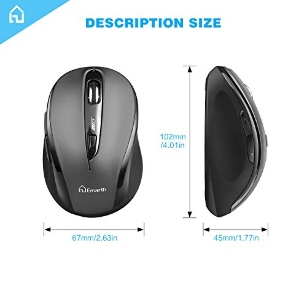 Emarth 2.4G Wireless 5-Button Optical Scroll Mouse 1600 DPI - Grey/Black