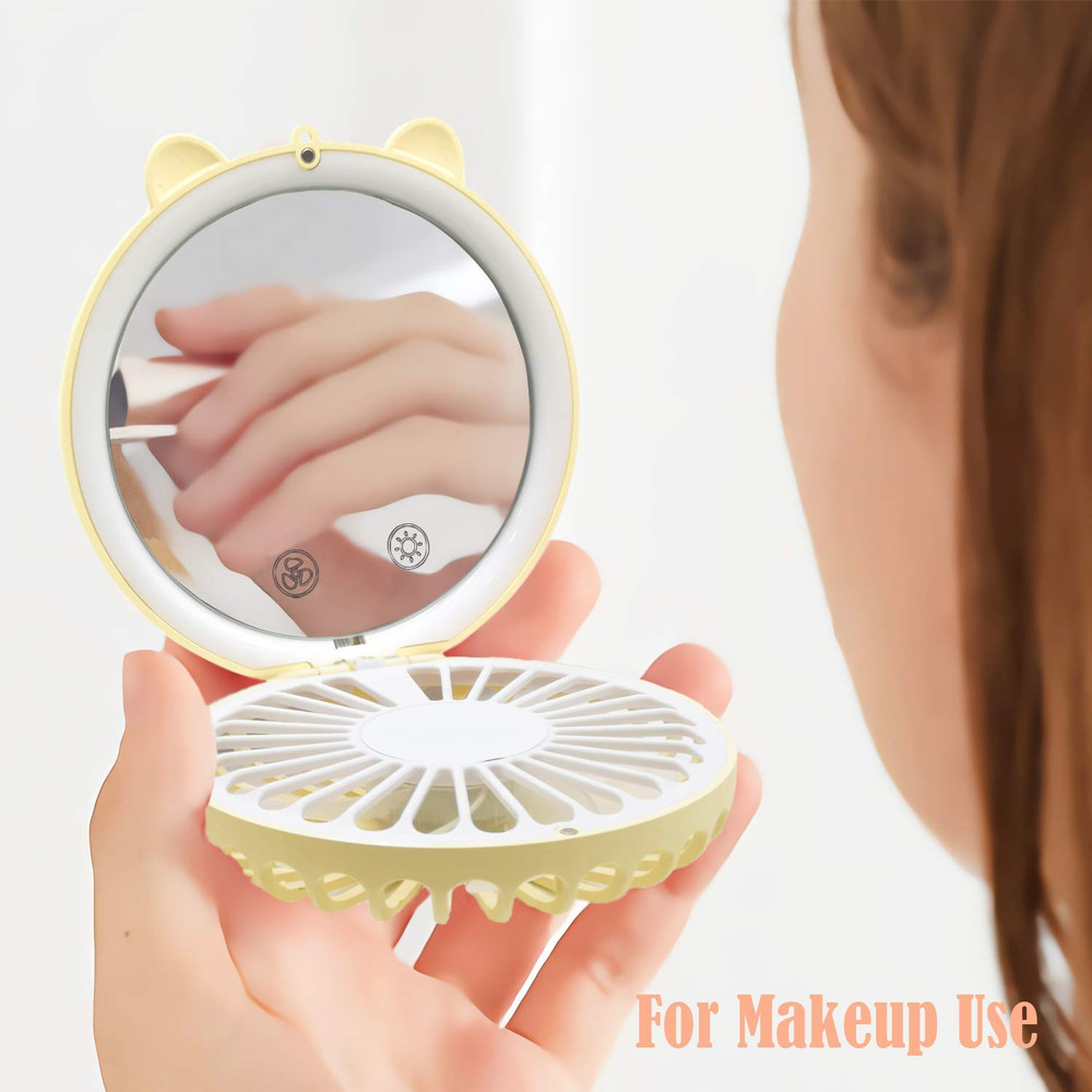 Lucky Cat Portable Necklace Personal Fan and Handheld Make Up Mirror