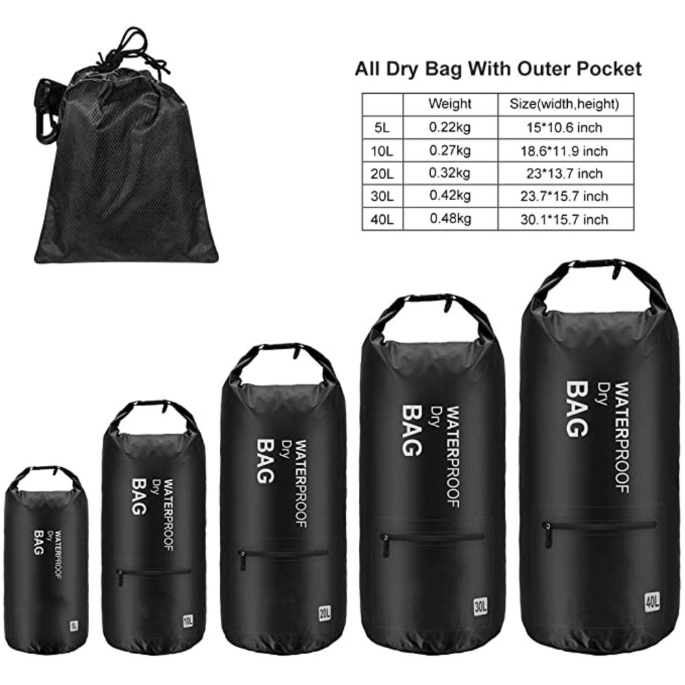 Waterproof Dry Bag Backpack for Kayaking, Hiking, Camping - 5L/10L/20L