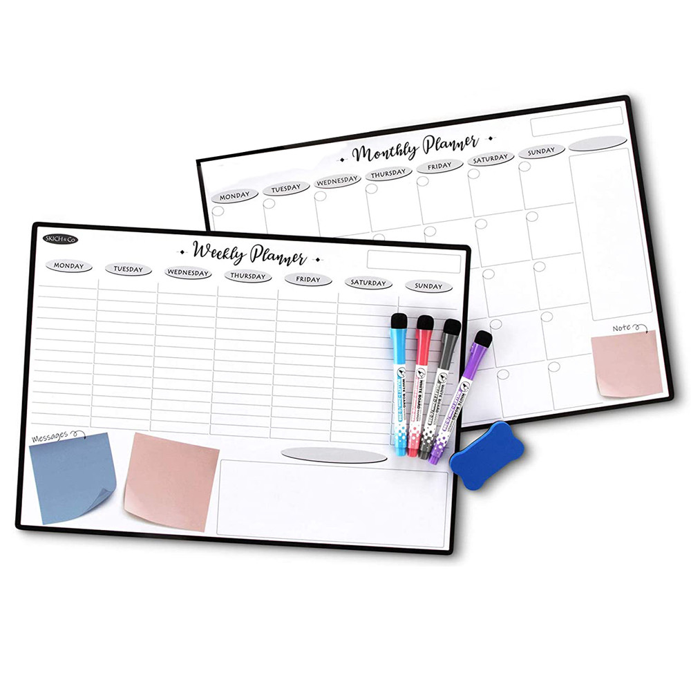 Magnetic Dry Erase 2 Boards Monthly-Weekly-4 Fine Point Markers  Eraser Included