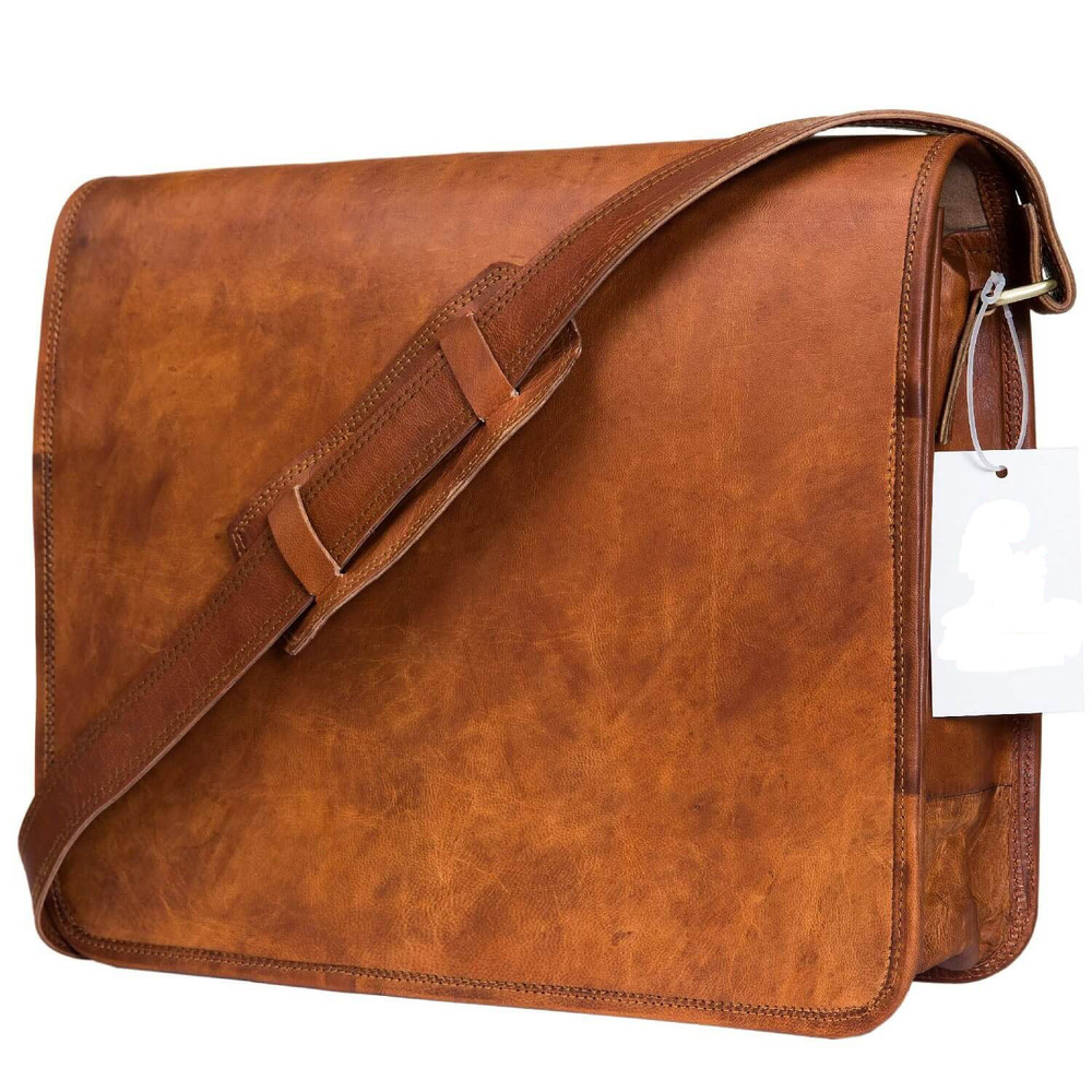 Leather Messenger Bag for Men Laptop Shoulder Satchel University Bag Crossbody College Briefcase 15 inch
