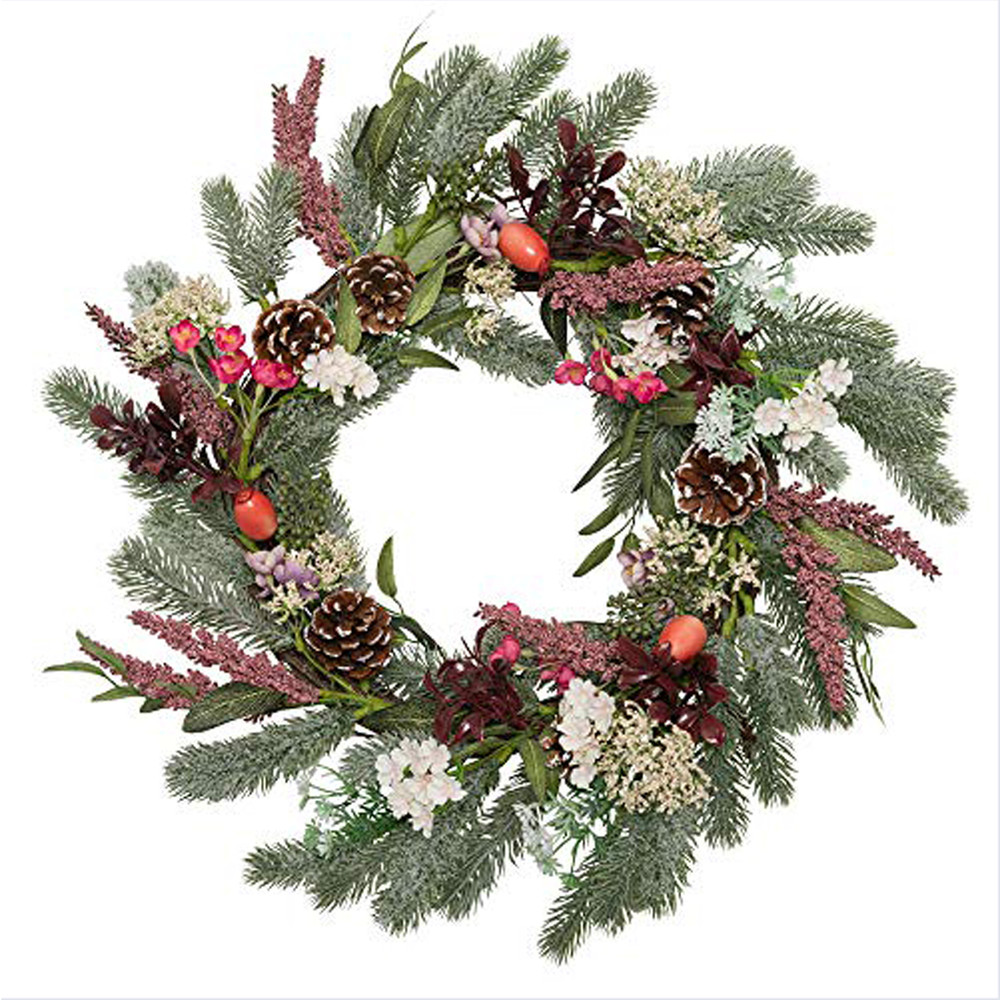 Greenery Front Door Wreath Pine Cone Grapevine Wreath Artificial Winter Garlands Holiday Christmas  22"