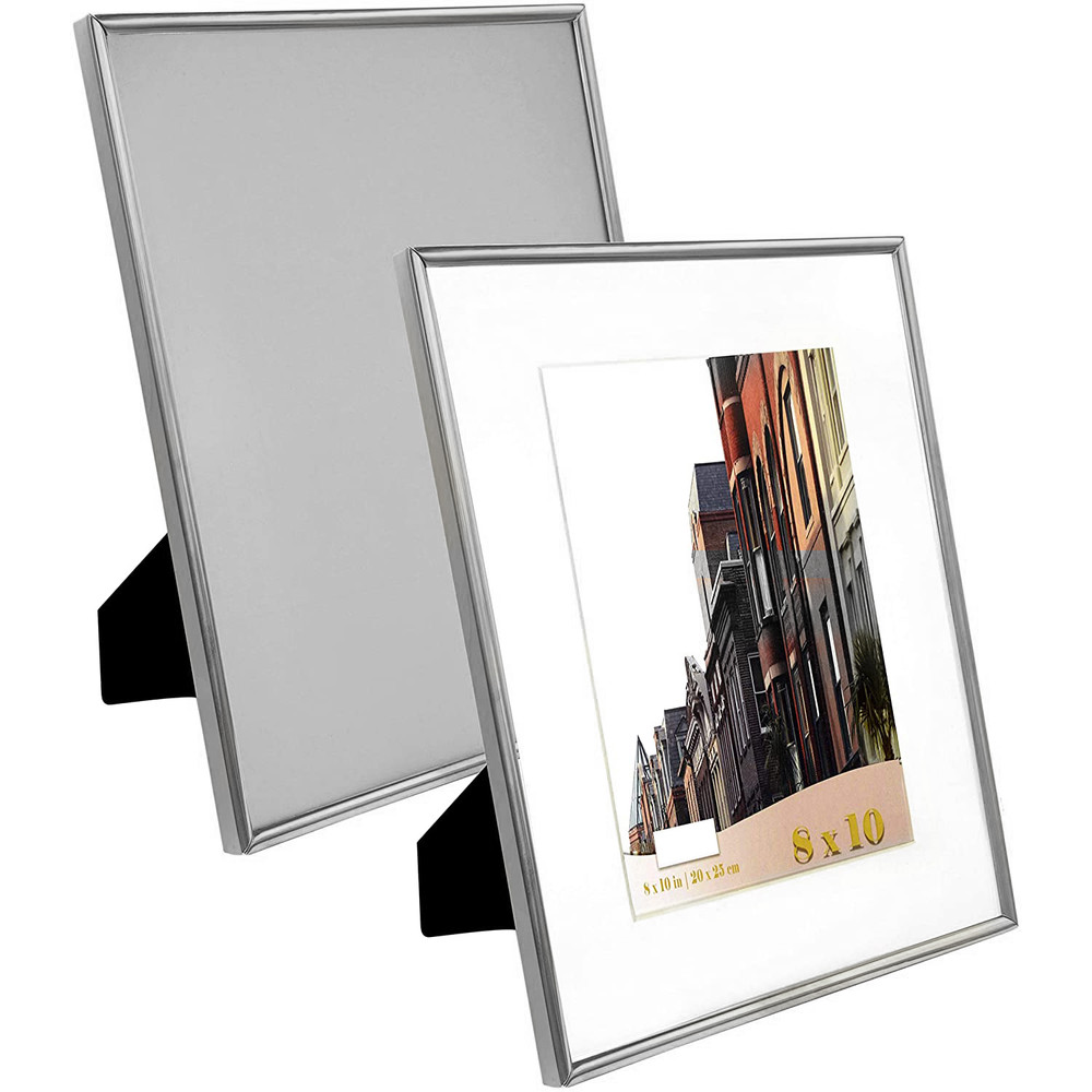 Silver 8x10 Picture Frames Set of 2 Photo for Wall Mount or Tabletop with 5x7 White Mat