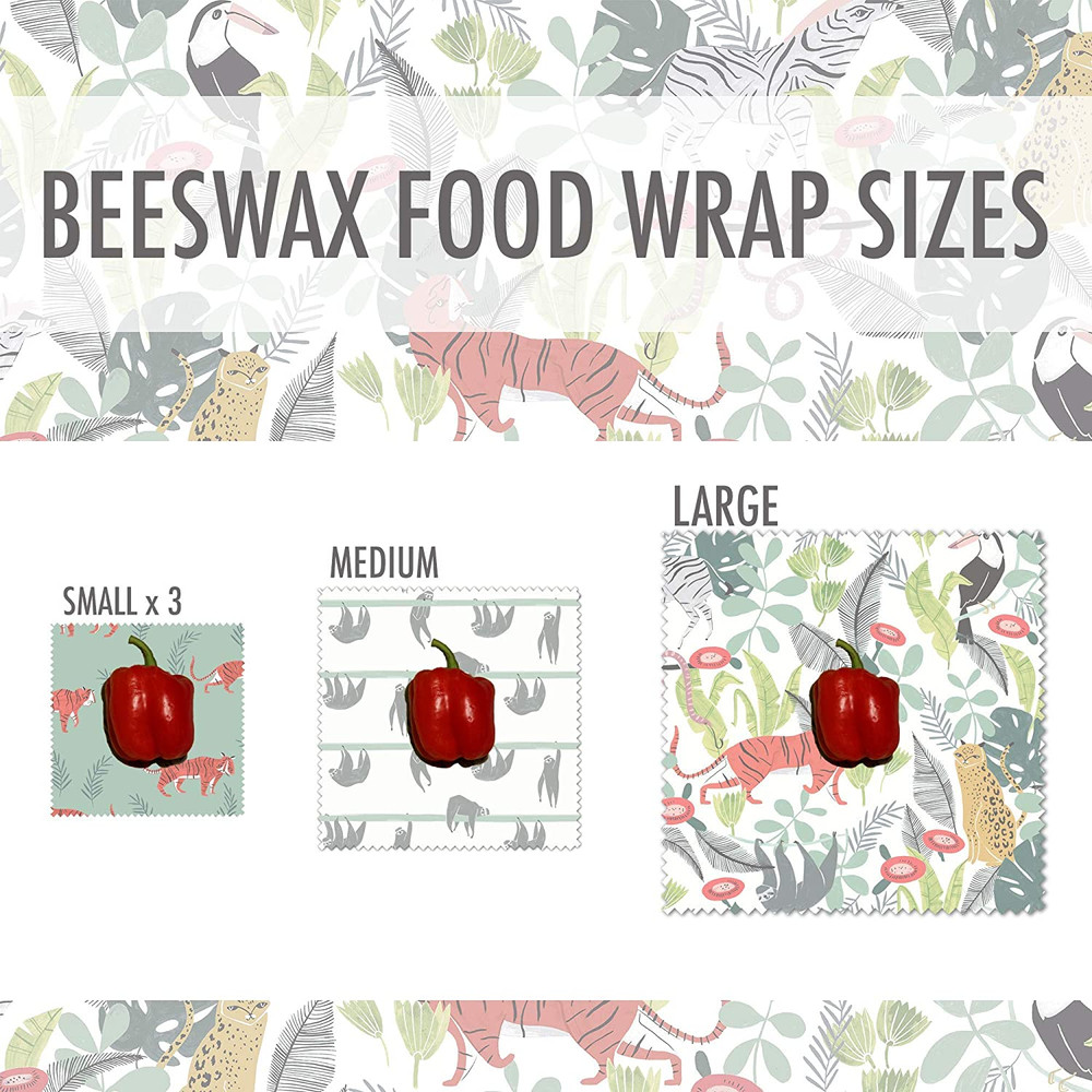 Reusable Beeswax Food Storage Wrap 5 Pack (3 Small, 1 Medium, 1 Large) Sustainable Plastic & Waste-Free Eco-Friendly Organic Covers