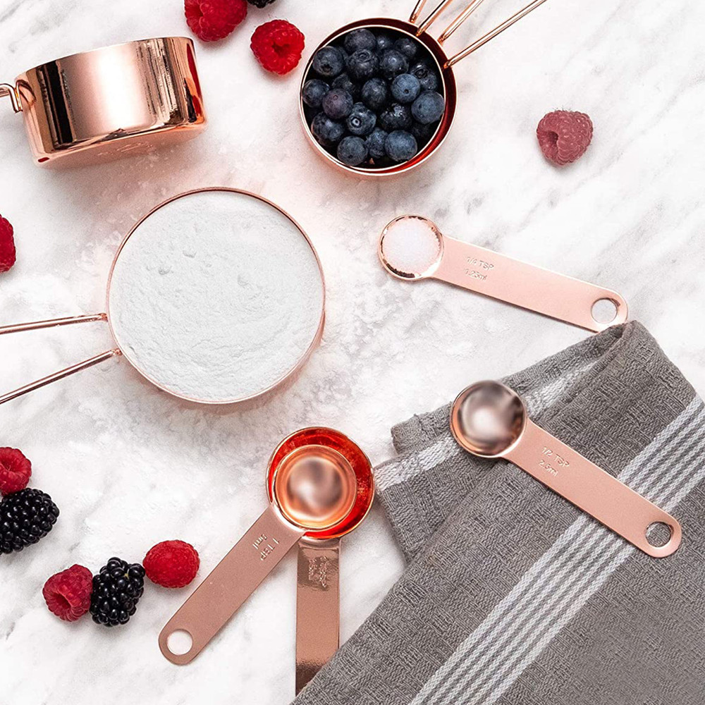 Modern Stainless Steel Measuring Spoons 4 Piece Rose Gold, Copper Stylish Stackable for Cooking and Baking Tools