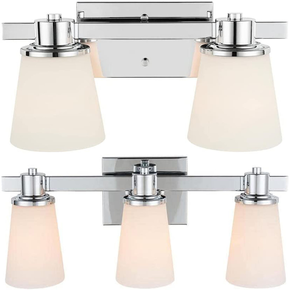 Wall Vanity 3-Light Chrome Fixture with Bell Shape Etched White Glass Modern Bathroom Lights, Lamp for Mirror, Living Room, Hallway, Bedroom