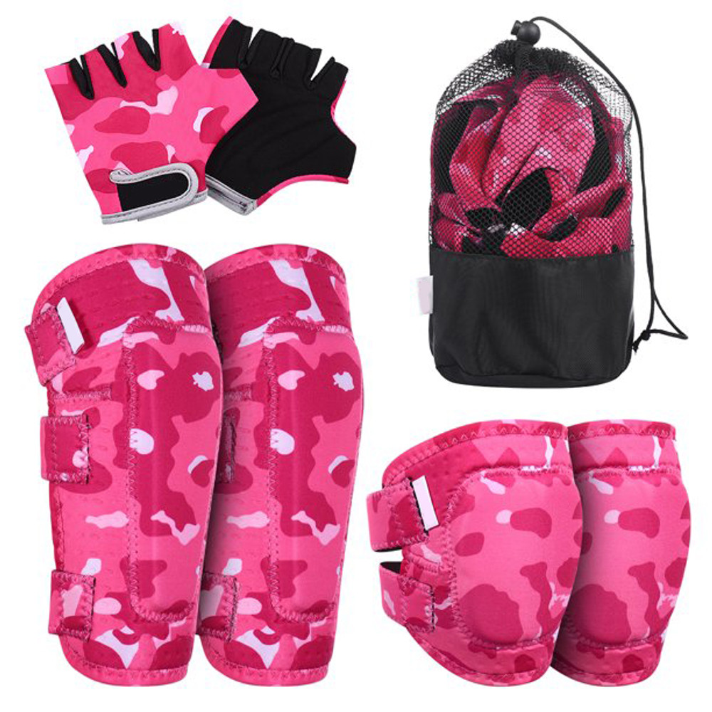 Protective Gear Set, 2 Elbow Pads, 2 Knee Pads, 2 Sport Gloves, 1 Storage Bag Included for Skating, Rollerblading, Bike, Scooter