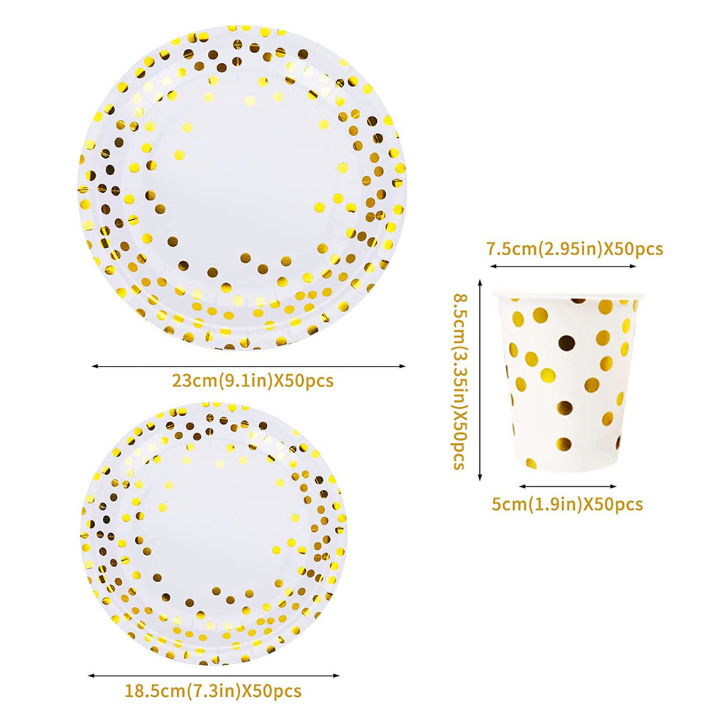 150 Pcs Gold Birthday Party Disposable 7" and 9" Plates 12oz Cups 50 Guest Set