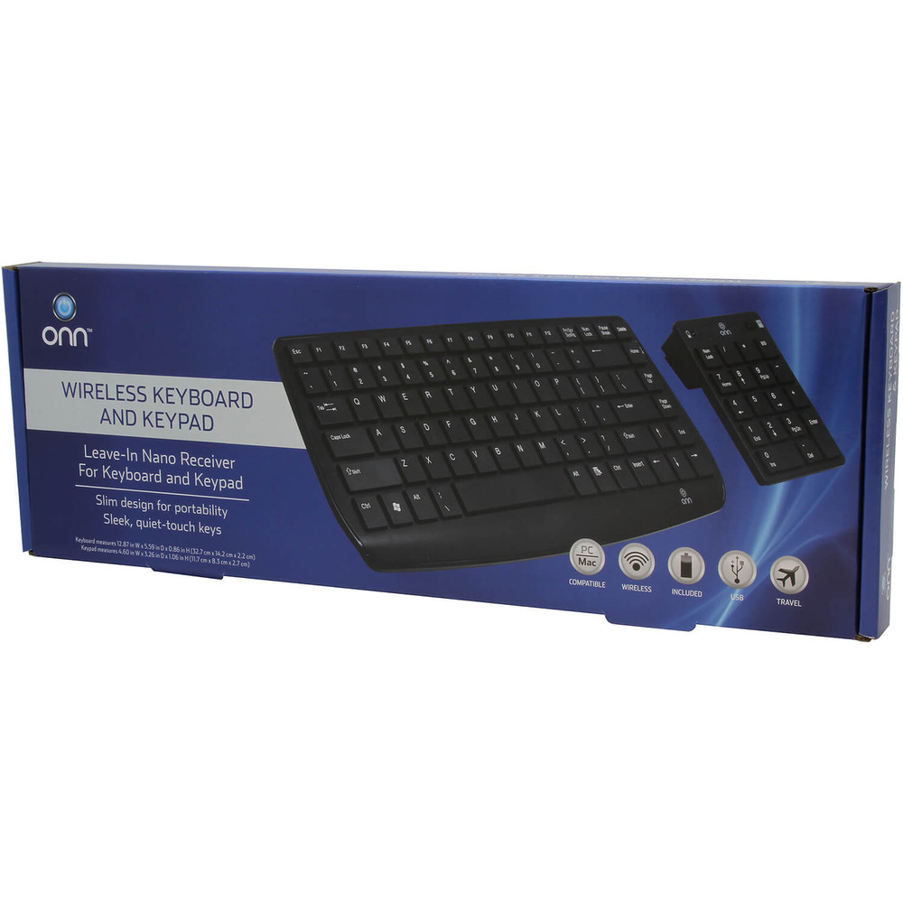 Onn 2.4GHz 87-Key Wireless Keyboard & 18-Key Keypad w/ USB Receiver - Black