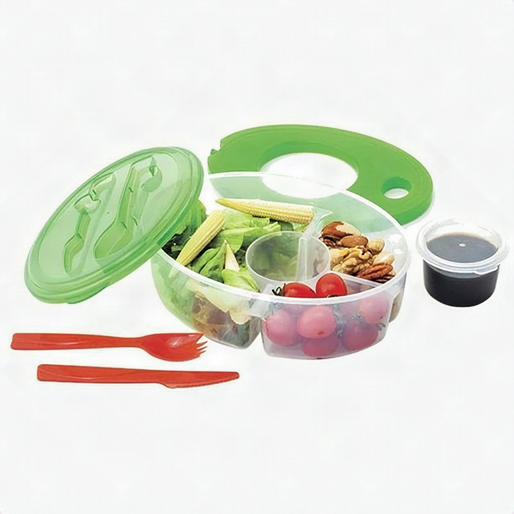 Salad Lunch Dressing Sauce Reusable 6Pc BPA-Free 4-Compartment Container - Green